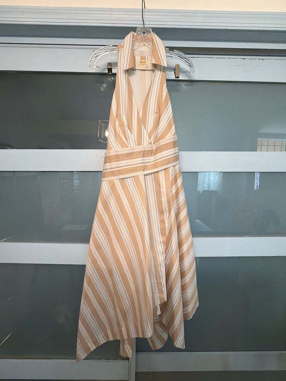 #22 Maeve by Anthropologie Striped Asymmetrical Halter Neck Wrap Dress